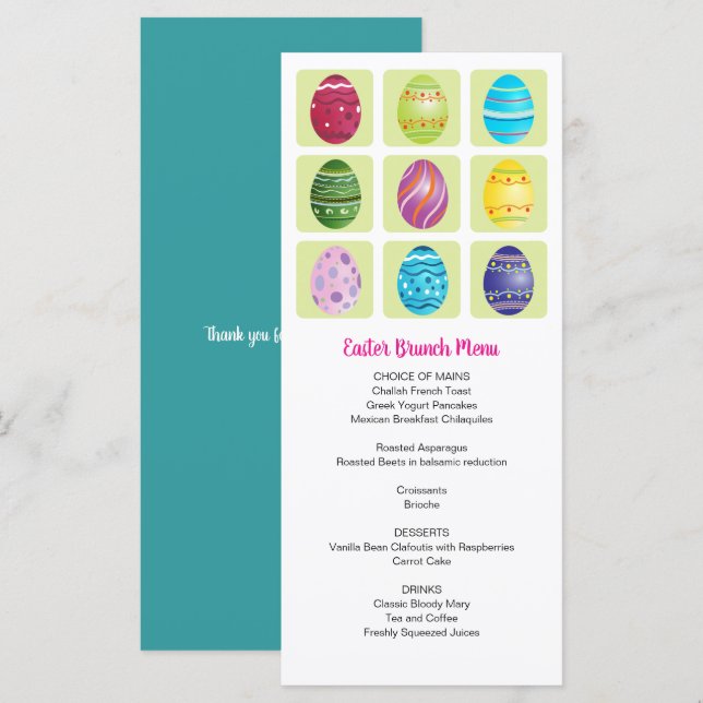 Nine Easter Eggs Holiday Menu (Front/Back)