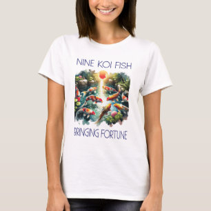 Nine Fortune Koi Women White T-Shirt