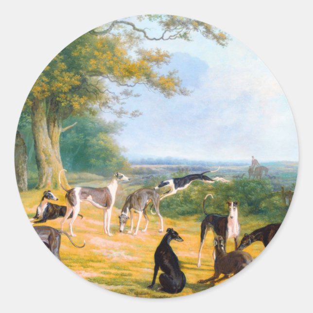 Nine Greyhounds in a Landscape by Jacques-Laurent  Classic Round Sticker (Front)