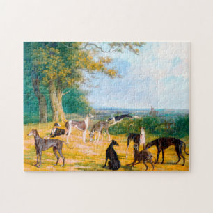 Nine Greyhounds in a Landscape by Jacques-Laurent Jigsaw Puzzle