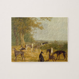 Nine Greyhounds in a Landscape (oil on canvas) Jigsaw Puzzle