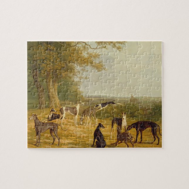 Nine Greyhounds in a Landscape (oil on canvas) Jigsaw Puzzle (Horizontal)