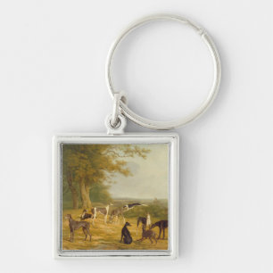 Nine Greyhounds in a Landscape (oil on canvas) Key Ring