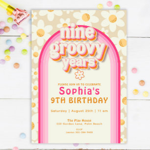 Nine Groovy Years Daisy Rainbow Birthday Invitatio Invitation