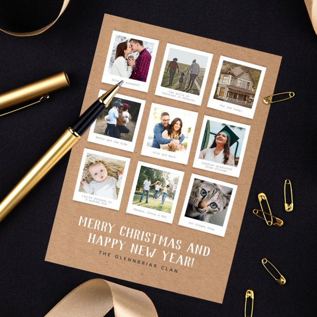 Nine Instant Photo Year in Review Holiday Card (nine instant style square photos Christmas holiday new year photo card year in review recap)