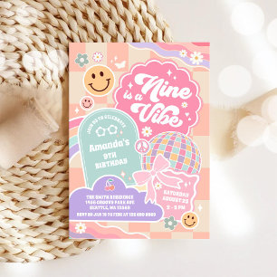 Nine Is A Vibe Cloud Rainbow Disco 9th Birthday  Invitation