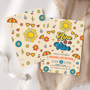 Nine is a Vibe Groovy Retro Daisy 9th Birthday Invitation