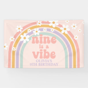 Nine is a Vibe Pastel rainbow 9th birthday Banner