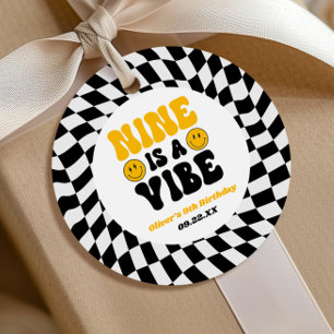 Nine Is A Vibe Retro Ninth 9th Birthday Party Favour Tags