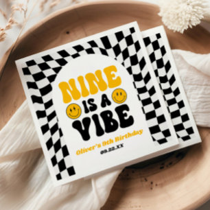 Nine Is A Vibe Retro Ninth 9th Birthday Party Napkin