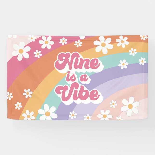 Nine is a Vibe Retro Rainbow 9th Birthday Banner (Horizontal)