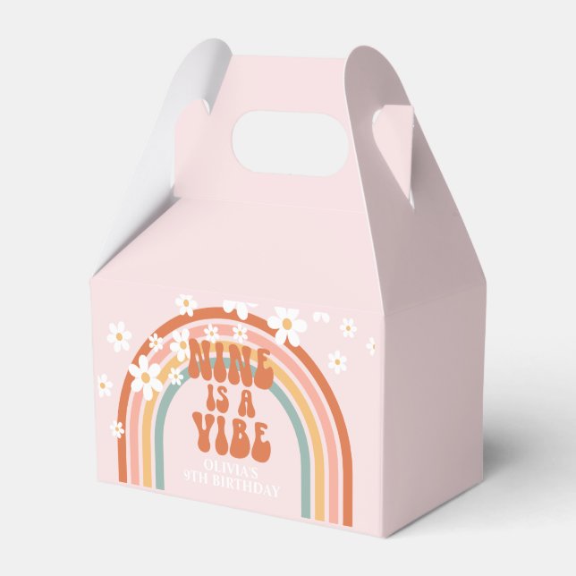 Nine is a Vibe Retro rainbow 9th birthday Favour Box (Front Side)