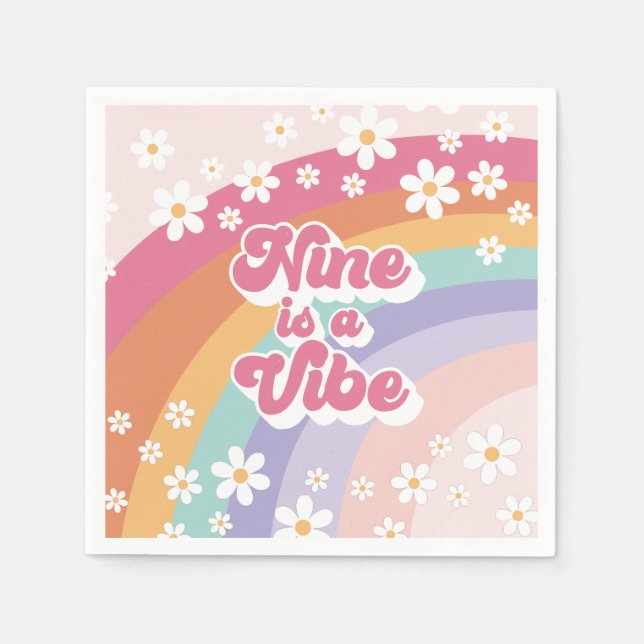Nine is a Vibe Retro Rainbow 9th Birthday Napkin (Front)