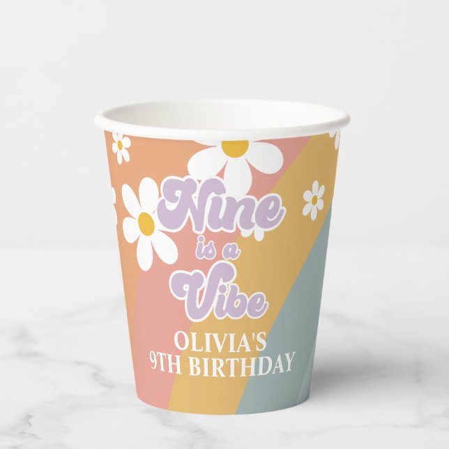 Nine is a Vibe Retro Rainbow Paper Cups (Front)