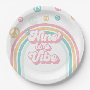 Nine is a Vibe Retro Summer Rainbow Paper Plate
