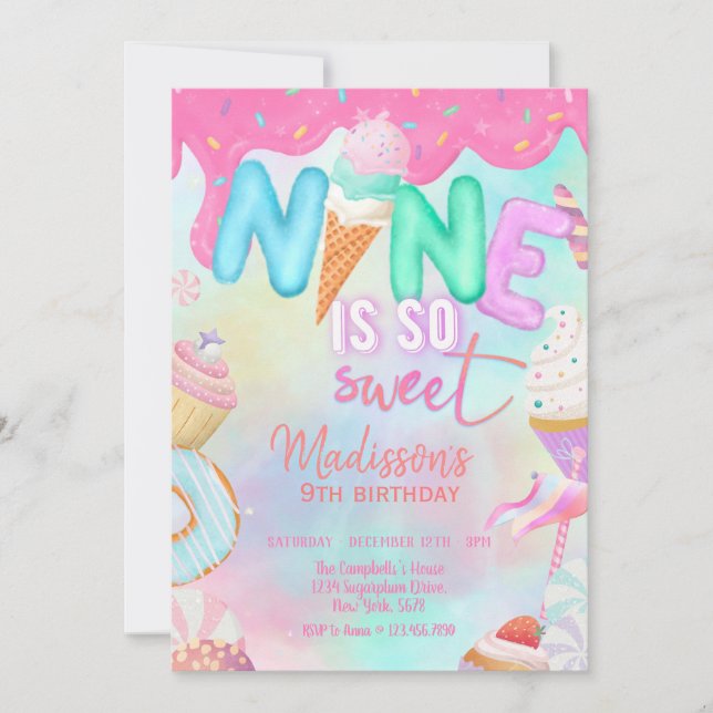 nine is so sweet invitation (Front)