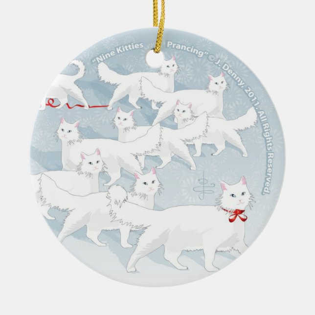 Nine Kitties Prancing... Ceramic Tree Decoration (Front)
