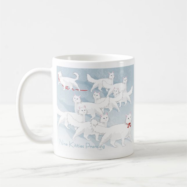 Nine Kitties Prancing... Holiday Coffee Mug (Left)