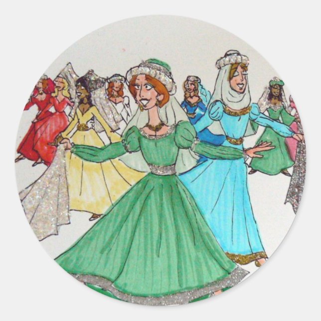 Nine Ladies Dancing Classic Round Sticker (Front)