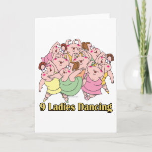 nine ladies dancing ninth 9th day of christmas holiday card
