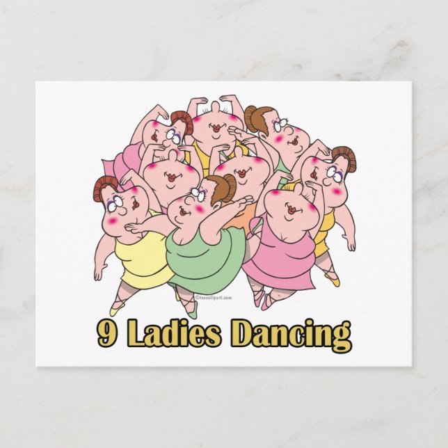 nine ladies dancing ninth 9th day of christmas holiday postcard (Front)