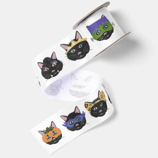 Nine Lives Black Cat in Costume Halloween Parade Satin Ribbon