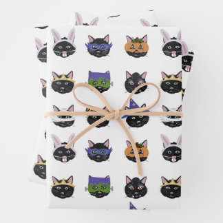 Nine Lives Black Cat in Costume Halloween Parade Wrapping Paper Sheet