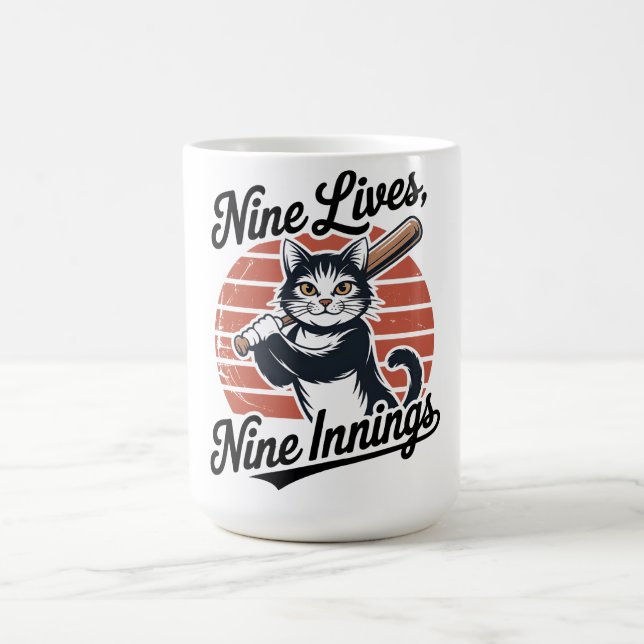Nine Lives Nine Innings Baseball Cat  Coffee Mug (Center)