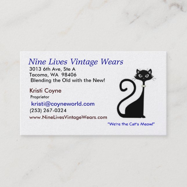 Nine Lives Vintage Wears Logo Cat Business Card (Front)