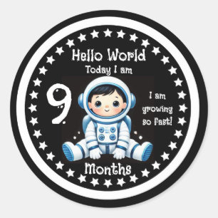 Nine months baby milestone Astronaut  Classic Round Sticker