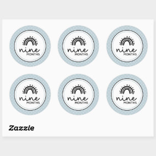Nine months rainbows and polka dots milestone classic round sticker