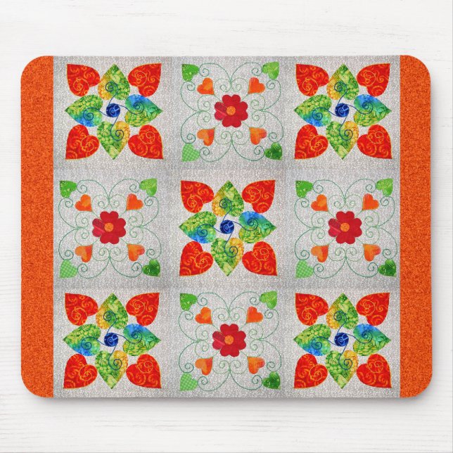 Nine Patch Heart Quilt Mouse Mat (Front)