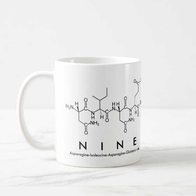 Nine peptide name mug (Left)