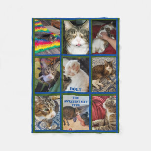 Nine Photo Blue Green Border Pet Keepsake   Fleece Blanket