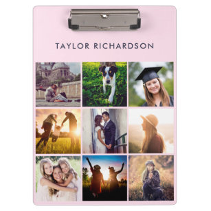 Nine Photo Collage   Blush Pink and Navy Clipboard