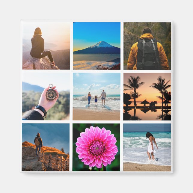 Nine Picture Photo Collage Customisable Magnet (Front)