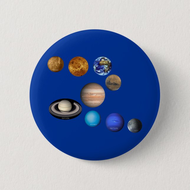 Nine Planets in the Solar System 6 Cm Round Badge (Front)