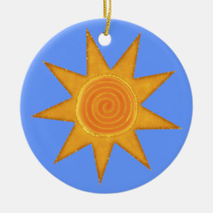 Nine Ray Yellow Spiral Sun Symbol Ceramic Tree Decoration
