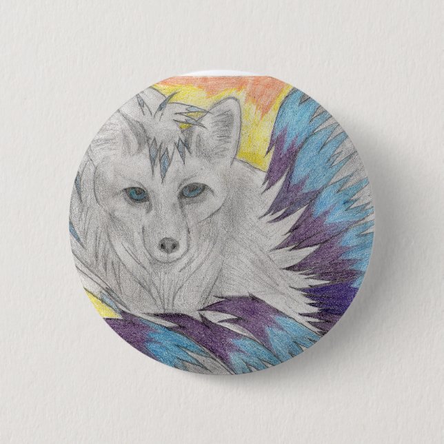 Nine tailed fox - Fantasy drawing 6 Cm Round Badge (Front)