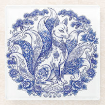 Nine-Tailed Fox Kitsune Imari Style Blue White