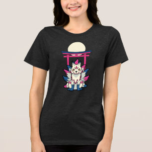 Nine-Tailed Kitsune Fox- Fun Yokai Tri-Blend Shirt