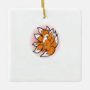 Nine Tailed Kitsune Japanese Fox Kami Inari for Gi Ceramic Ornament
