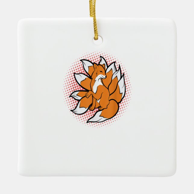 Nine Tailed Kitsune Japanese Fox Kami Inari for Gi Ceramic Ornament (Front)