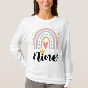 Nine Year Birthday Rainbow Party Family 9 Year Old T-Shirt