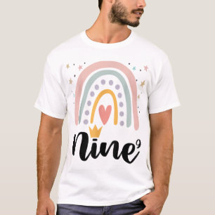 Nine Year Birthday Rainbow Party Family 9 Year Old T-Shirt