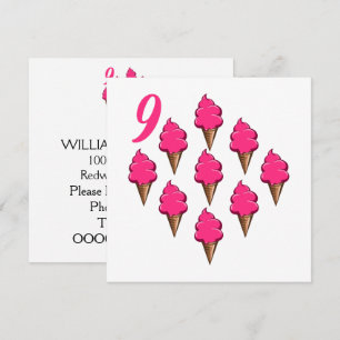 Nine year old Girls Birthday Cute Pink Ice Creams Invitation