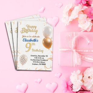 Nine years old girls birthday invitation