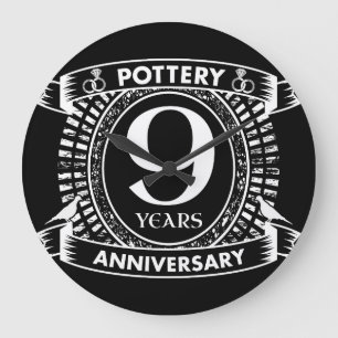 Nine years Pottery wedding anniversary Large Clock