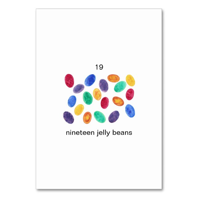 Nineteen jelly beans custom number flashcards table number (Back)