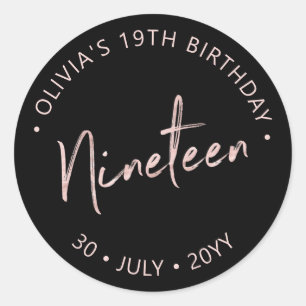 Nineteen   Rose gold Lettering 19th Birthday Favou Classic Round Sticker